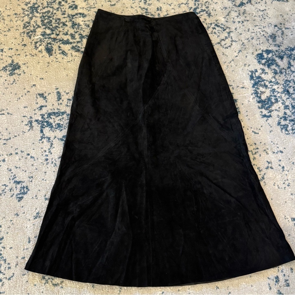 Vintage 90s Black Suede A line Maxi Skirt by Revue partially lined size 8